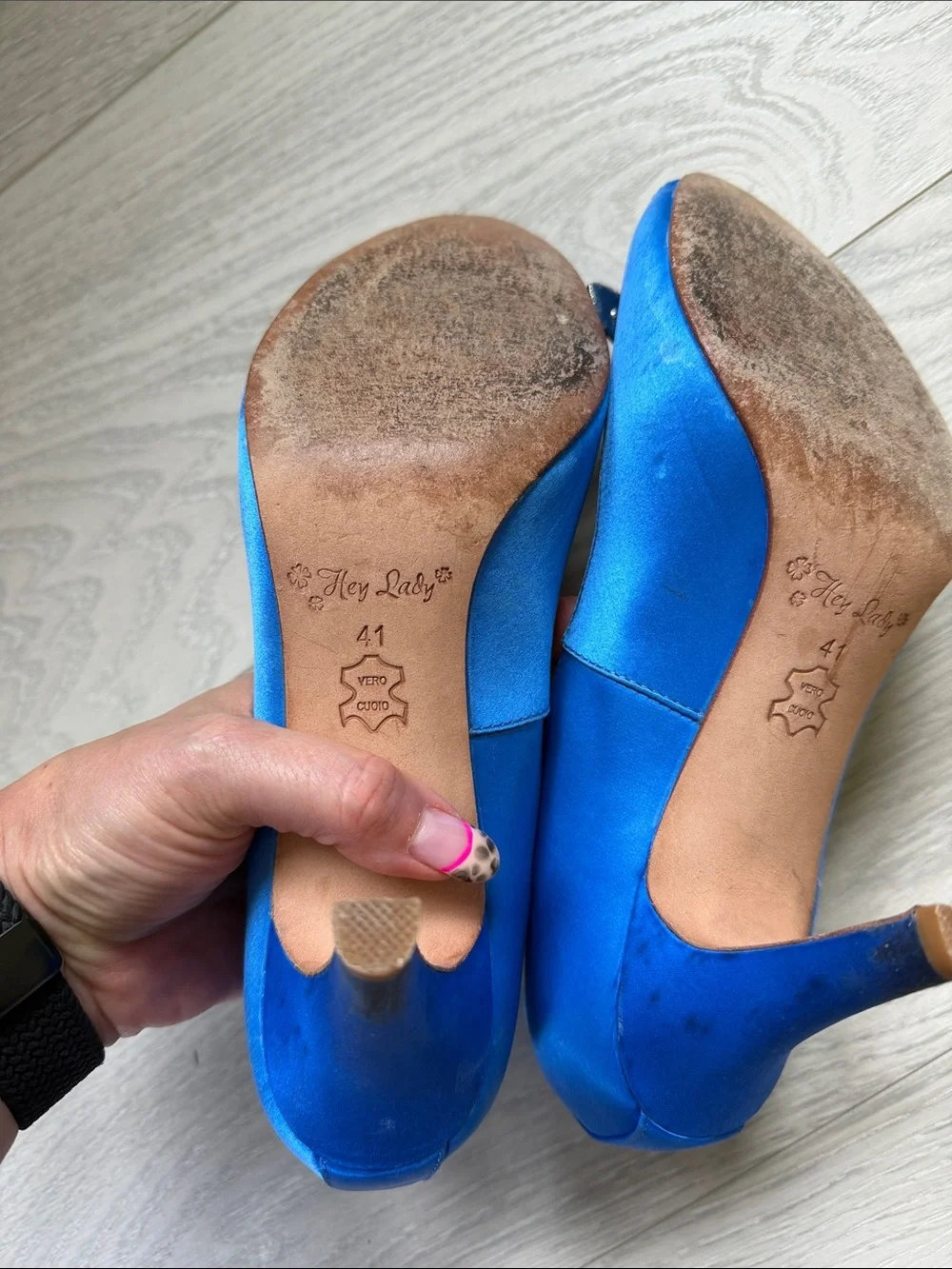 Royal Blue Satin Peep-Toe Heels with Crystal Floral Accent